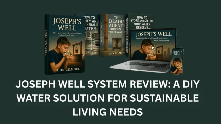 Joseph Well System Review visual showing DIY water system guides, including books, video tutorials, and digital resources by John Gilmore for sustainable living solutions
