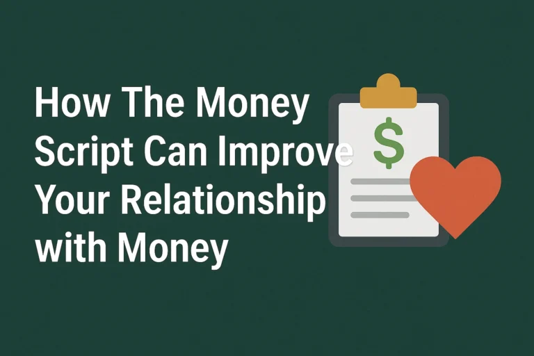 Image with the title “How The Money Script Can Improve Your Relationship with Money” showing financial icons and a motivational design.