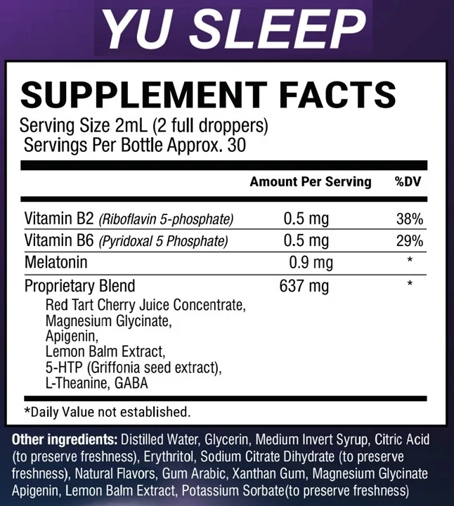Yu Sleep Supplement Facts 